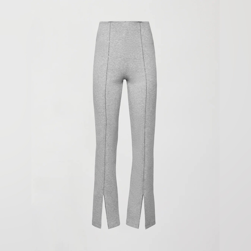 Carbon38 Heather Gray Flare Sweatpant Front Slits Small EUC Rhinestone